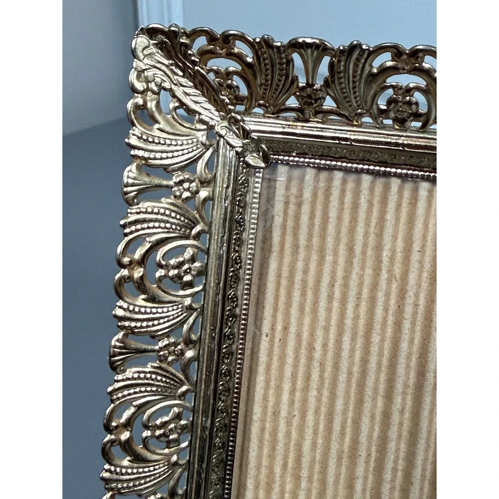 Vintage Gold Filigree Metal Picture Frame Ornate Hollywood Regency 8x10 Tabletop